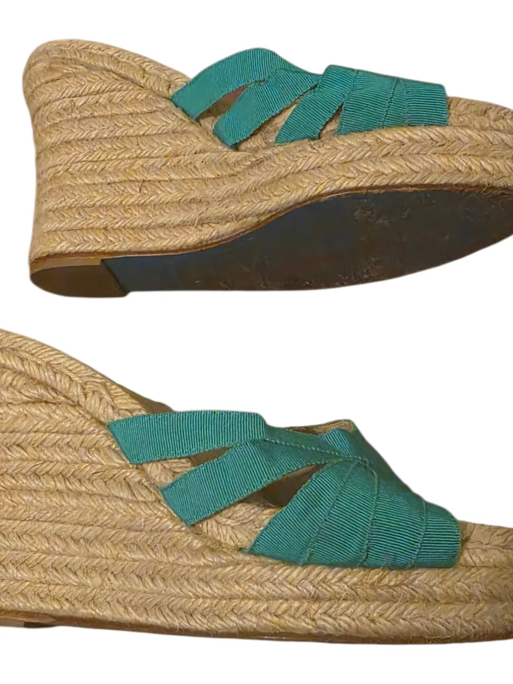 Stubbs & Wootton Woven Cross-Strap Wedge Espradille Sandals in Teal - 38